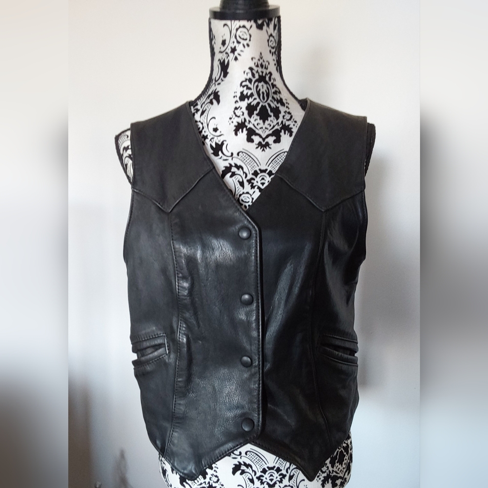 WOMENS KERR LEATHER HARLEY DAVIDSON BIKER VEST L